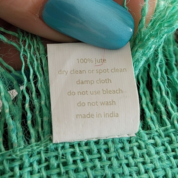 Green Woven Jute (Burlap) Placemats With Fringe Set of 2 - Picture 4 of 5